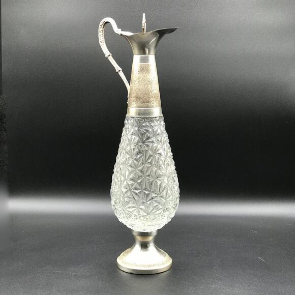 Vintage NORLEANS Wine Claret Decanter Silver Plate Cut Glass Made in Italy - Picture 1 of 13